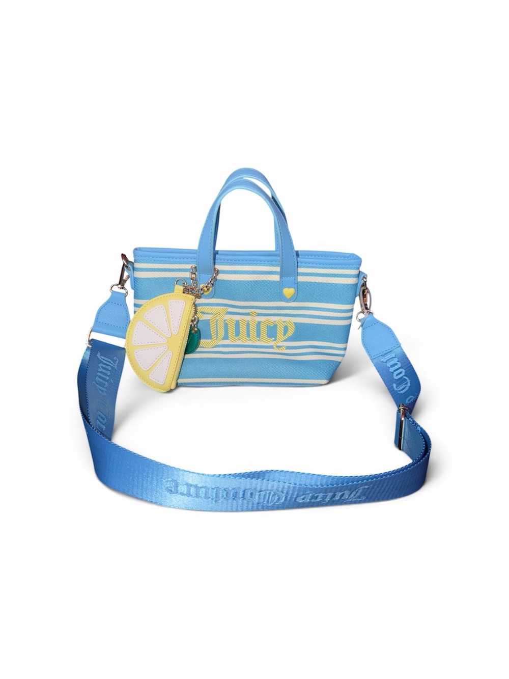Juicy Couture Paradise Blue Striped Mini Crossbody Bag with Lemon Charm
